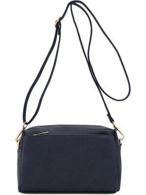 Women's Navy Triple ZIP Small Lightweight Shoulder Purse Crossbody Bag
